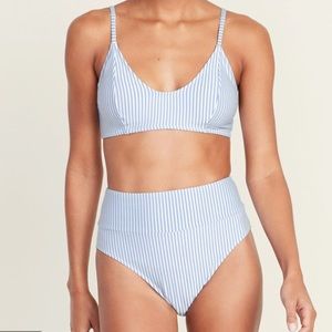 Gap Seersucker-Stripe Bikini with Bralette Swim Top & High-Waisted Bottoms, L